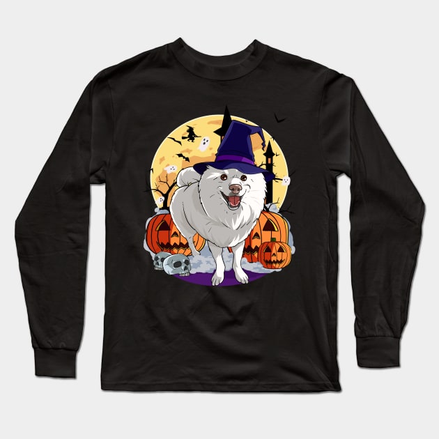 American Eskimo Dog Halloween Pumpkin Long Sleeve T-Shirt by Noseking